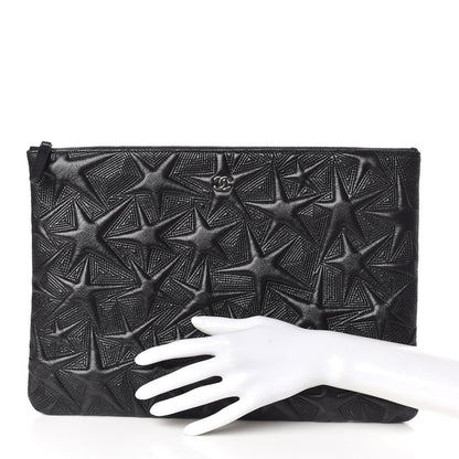 Chanel Metallic Lambskin Star Embossed Large Cosmetic Pouch Black 2 of 10
