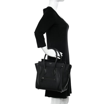 Celine Drummed Calfskin Micro Luggage Black 2 of 10
