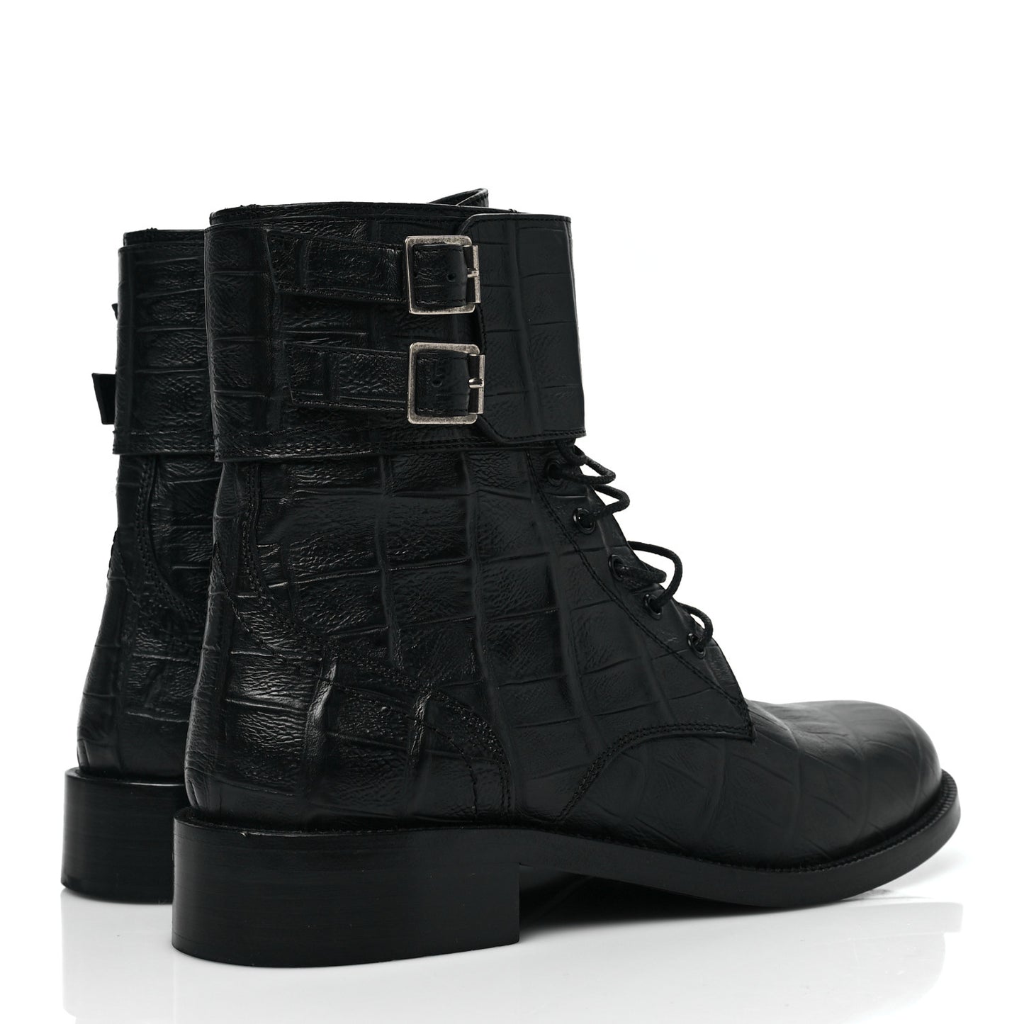 Shiny Crocodile Embossed Boots 37.5 Black