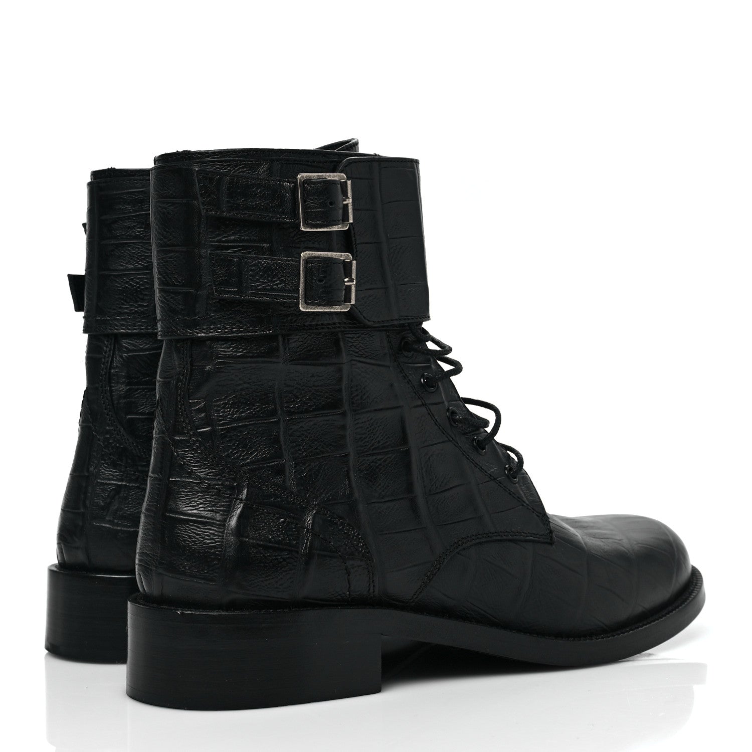 Saint Laurent Shiny Crocodile Embossed Boots 37.5 Black 4 of 7