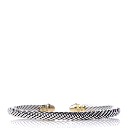 David Yurman Sterling Silver 18K Yellow Gold Diamond 4mm Cable Classics Bracelet 3 of 5