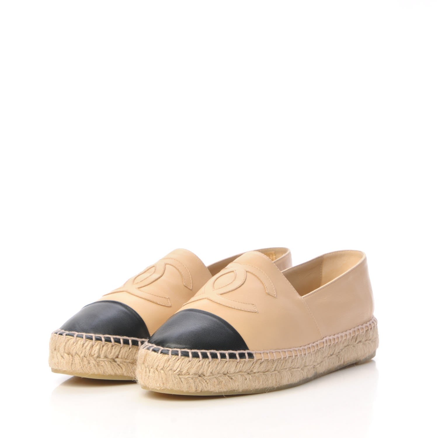 Chanel Lambskin CC Espadrilles 41 Beige Black 3 of 15