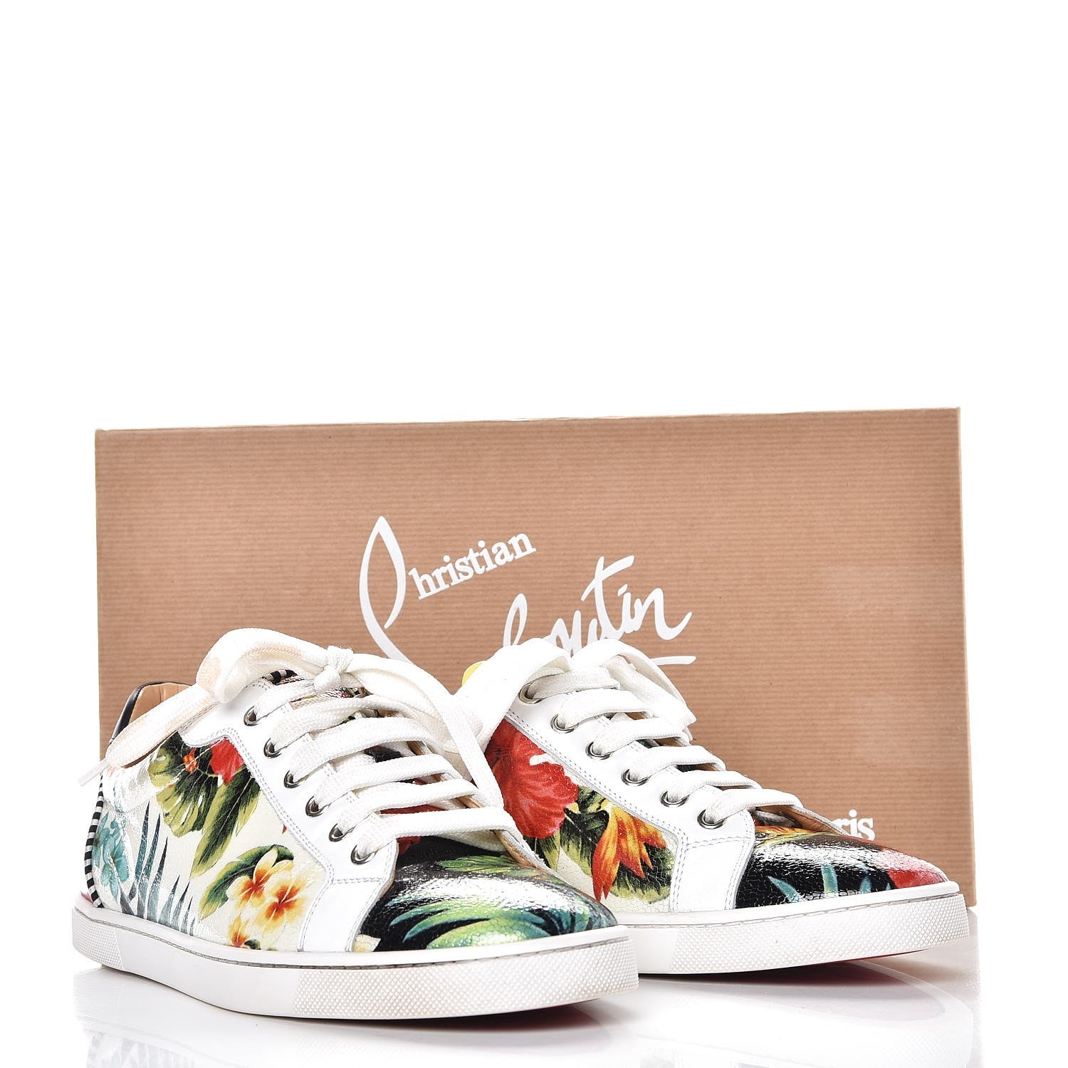 Christian Louboutin Crackled Calfskin Patent Hawaii Print Seava Sneakers 41.5 Multi 14 of 14