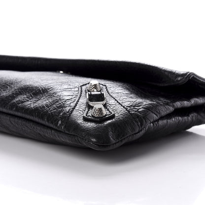 Balenciaga Agneau Giant 12 Silver Hardware Envelope Strap Clutch Black 9 of 9