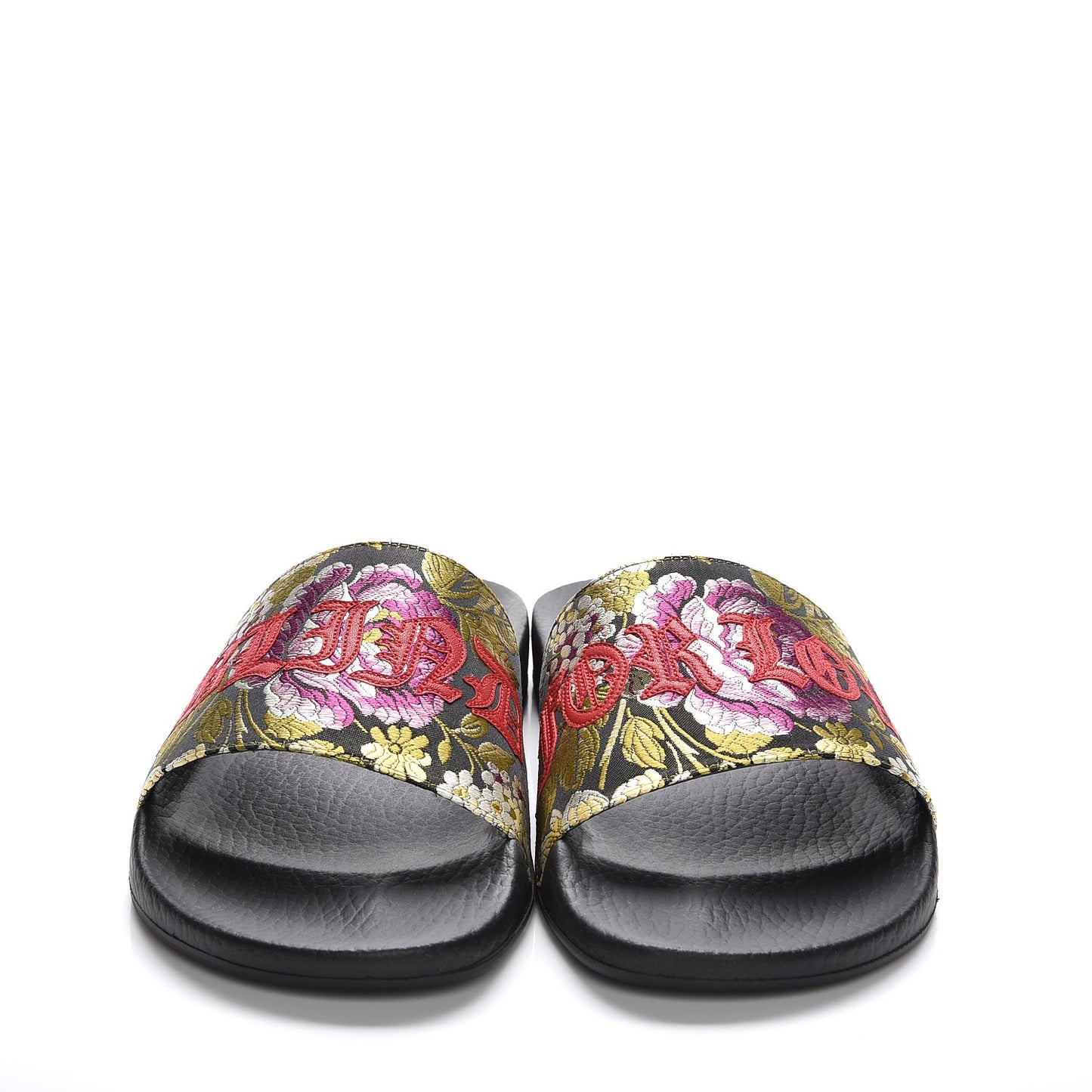 Jacquard Floral Blind for Love Slide Sandals 39 Black Multicolor