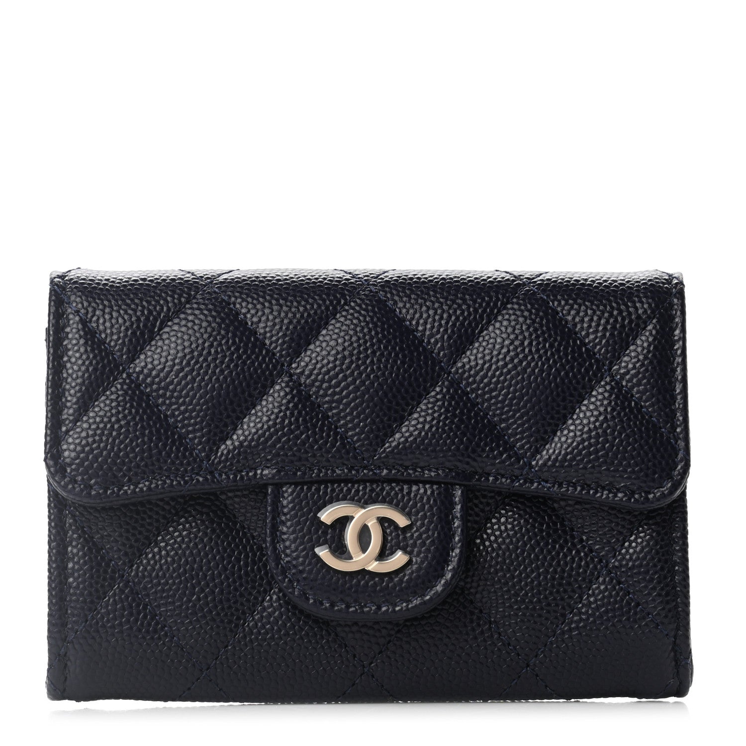 Chanel Caviar Quilted Flap Card Holder Wallet Navy 1 of 8