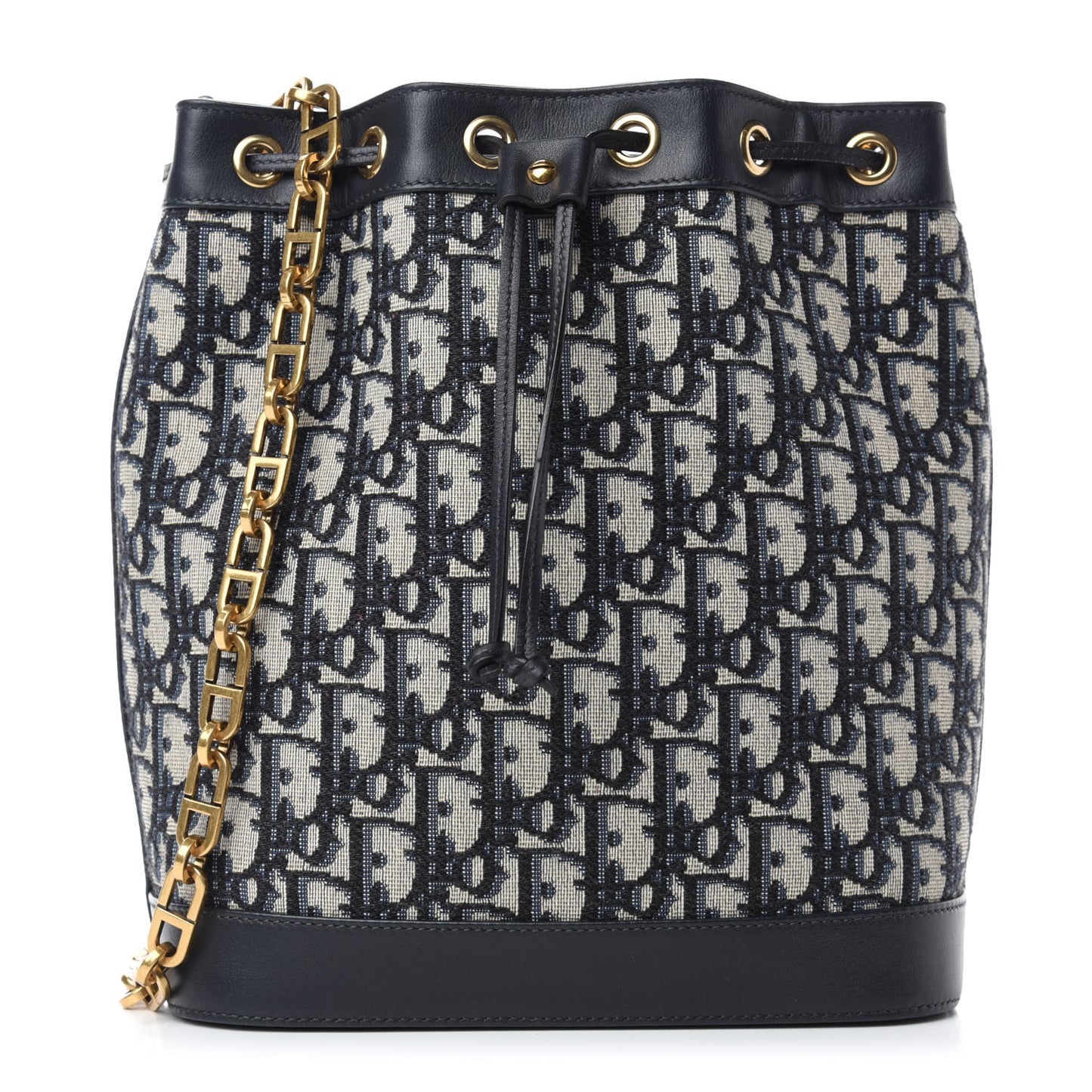 Oblique Drawstring Chain Large Bucket Bag Blue