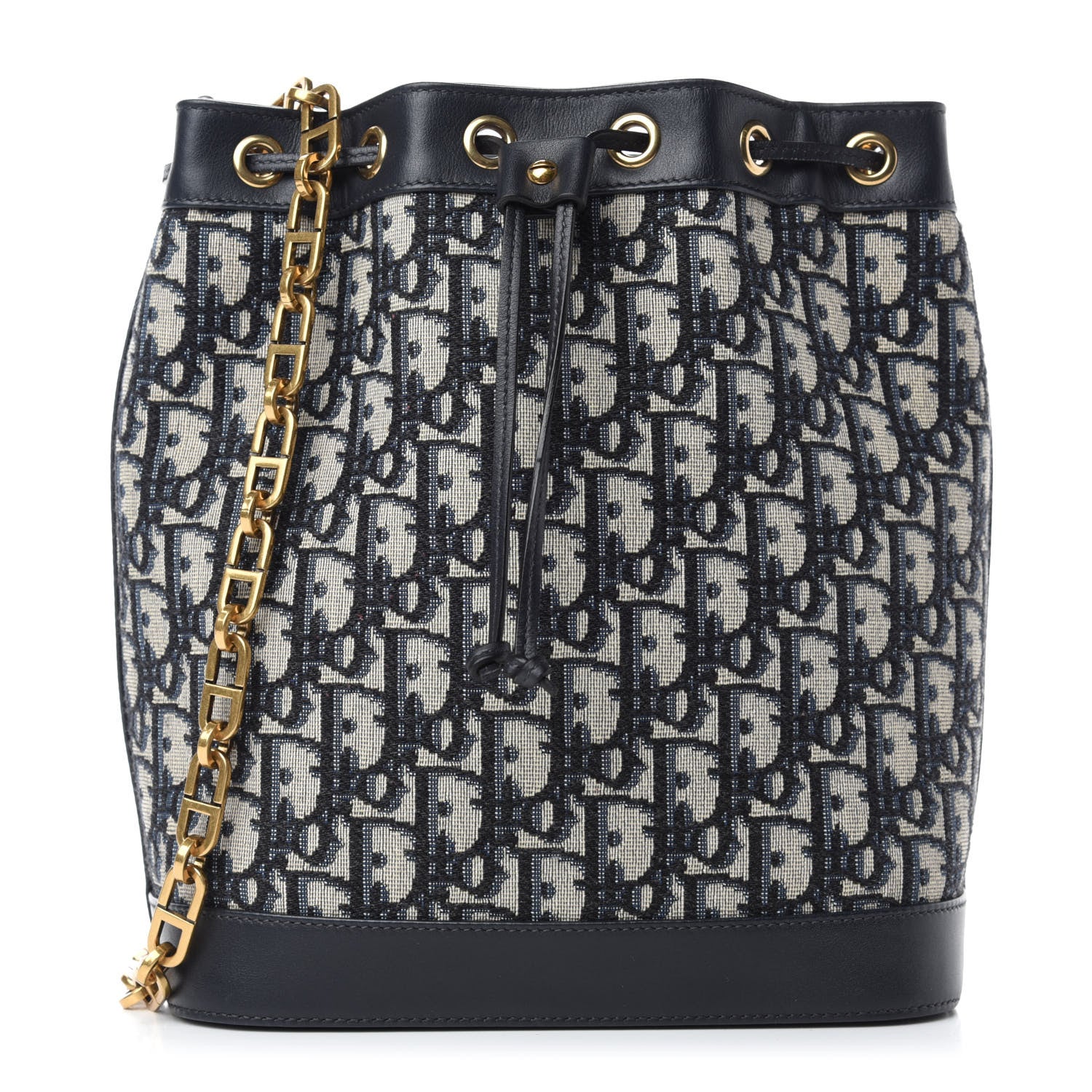 Christian Dior Oblique Drawstring Chain Large Bucket Bag Blue 1 of 10