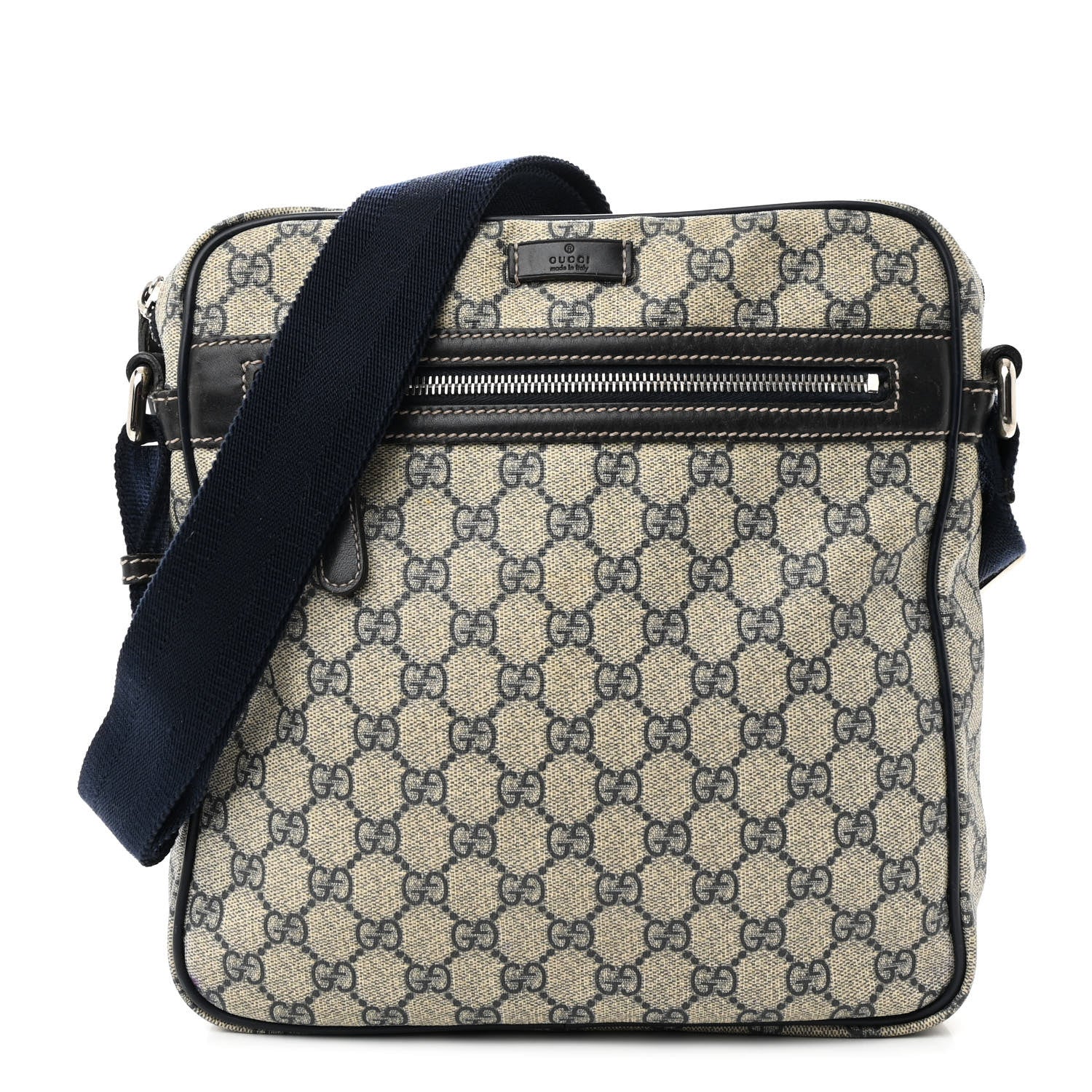 Gucci GG Plus Monogram Selleria Calfskin Medium Messenger Bag Beige Blue 1 of 14