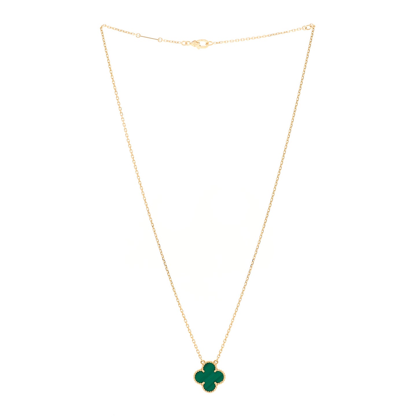 18K Yellow Gold Malachite Vintage Alhambra Pendant Necklace