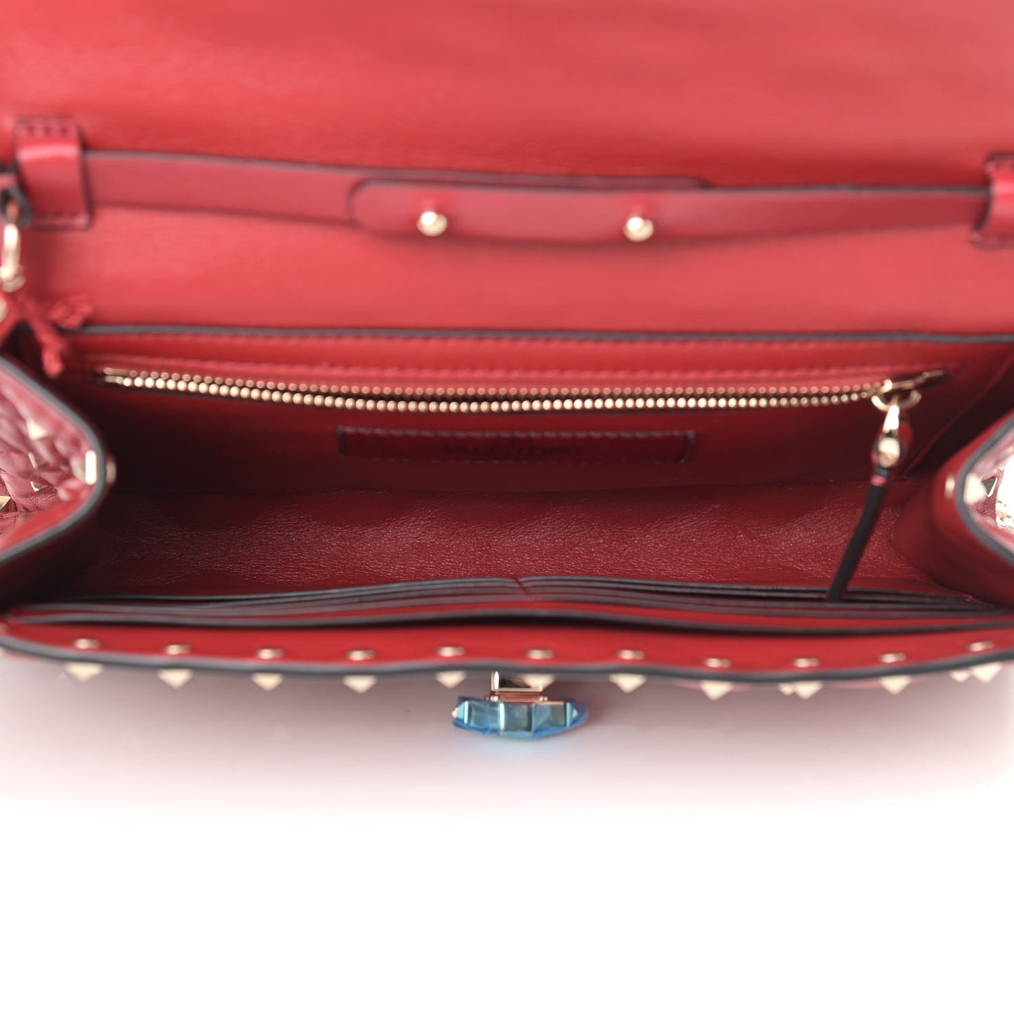 Nappa Rockstud Spike Wallet on Chain Rosso Valentino