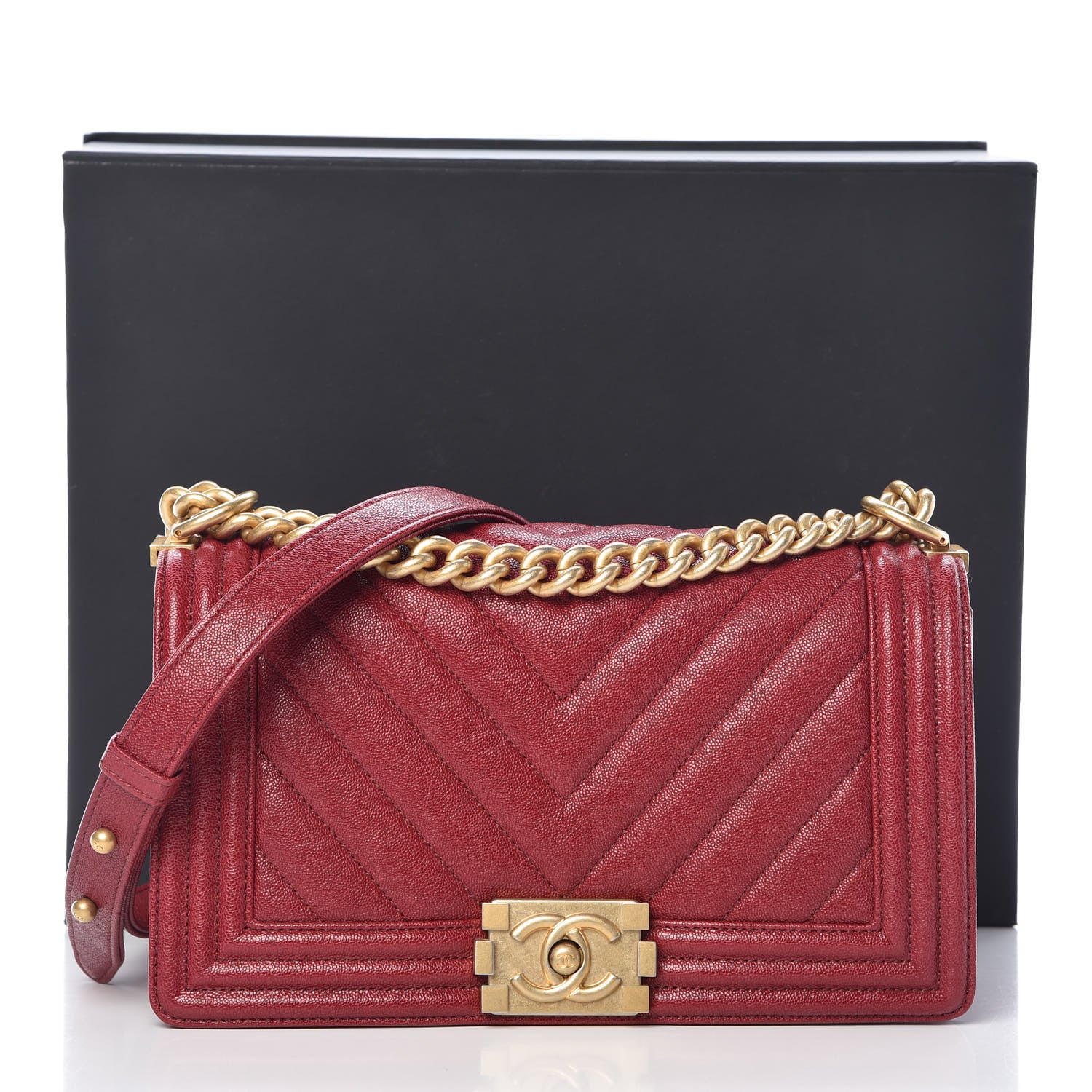Chanel Caviar Chevron Quilted Medium Boy Flap Red 12 of 12