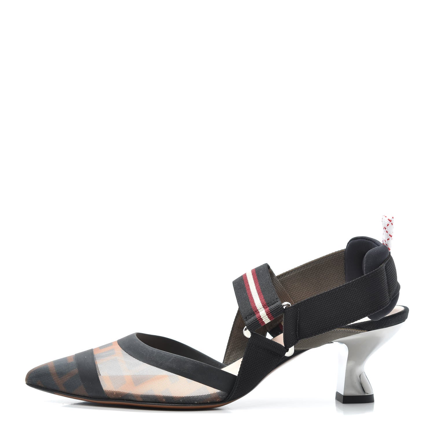 Fendi Technical Mesh FF Colibri 55mm Slingback Pumps 37 Tobacco Moro Bordeaux Black Militare 1 of 7