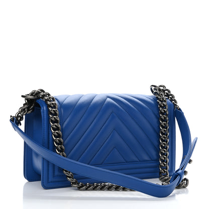 Chanel Calfskin Chevron Quilted Medium Boy Flap Bright Blue 3 of 13