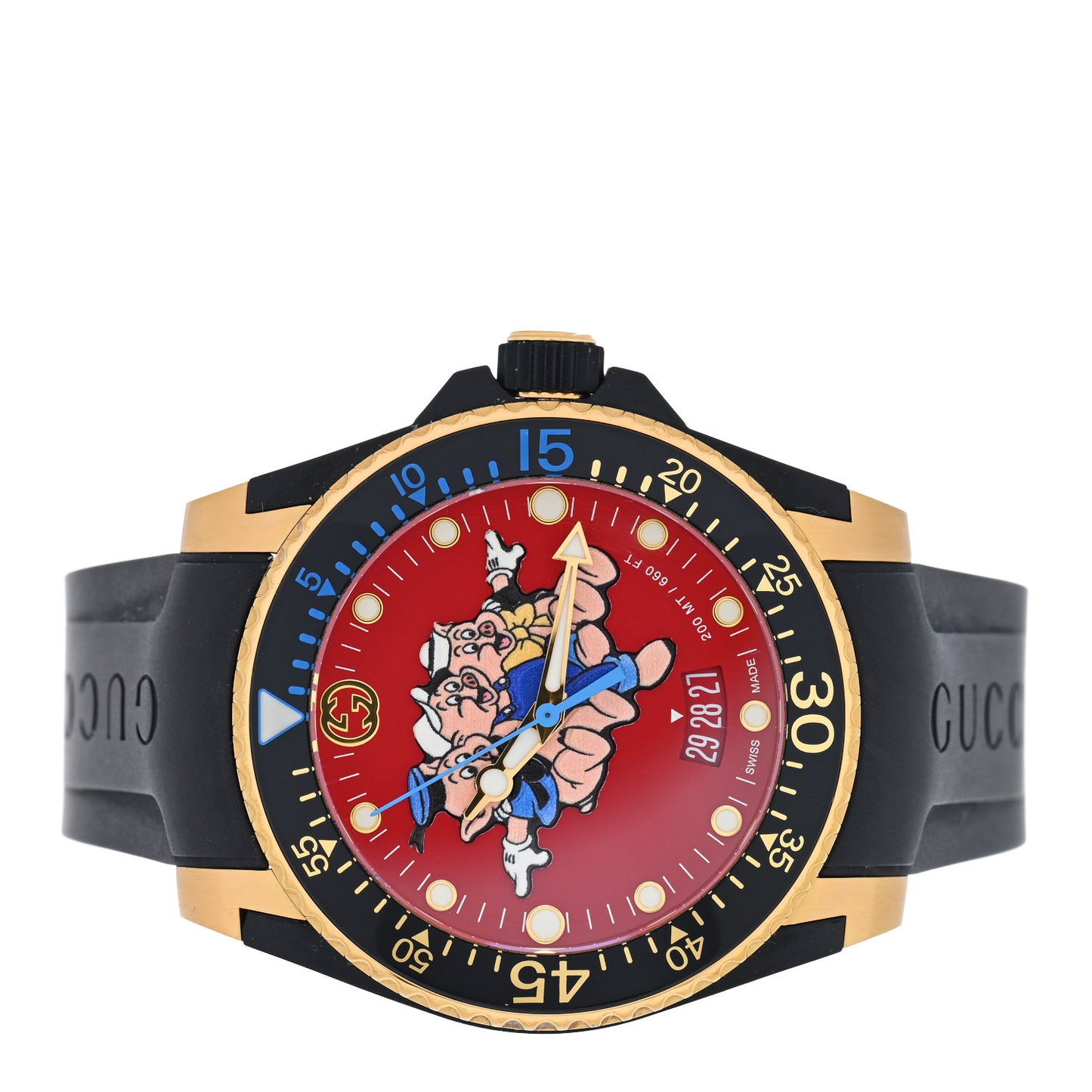 Stainless Steel Rubber 40mm Three Little Pigs Dive Quartz Watch