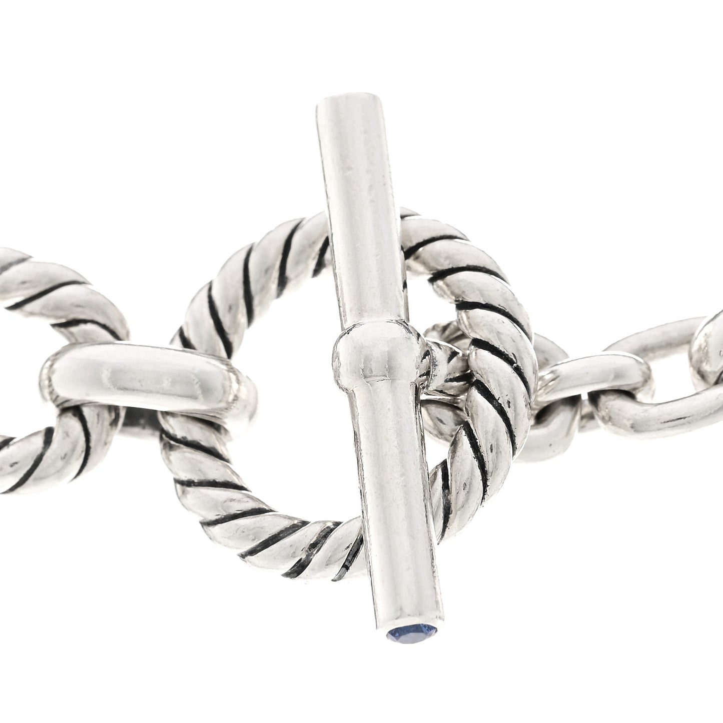 Sterling Silver Blue Sapphire 12.5mm Cushion Link Chain Necklace