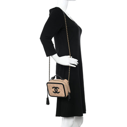 Chanel Caviar Quilted Small CC Filigree Vanity Case Beige Black 2 of 11