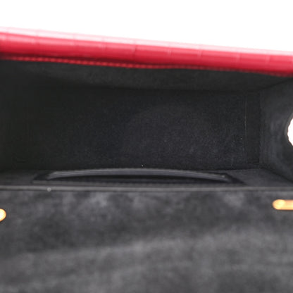 Mulberry Calfskin Crocodile Embossed Small Harlow Satchel Hibiscus Red 7 of 9