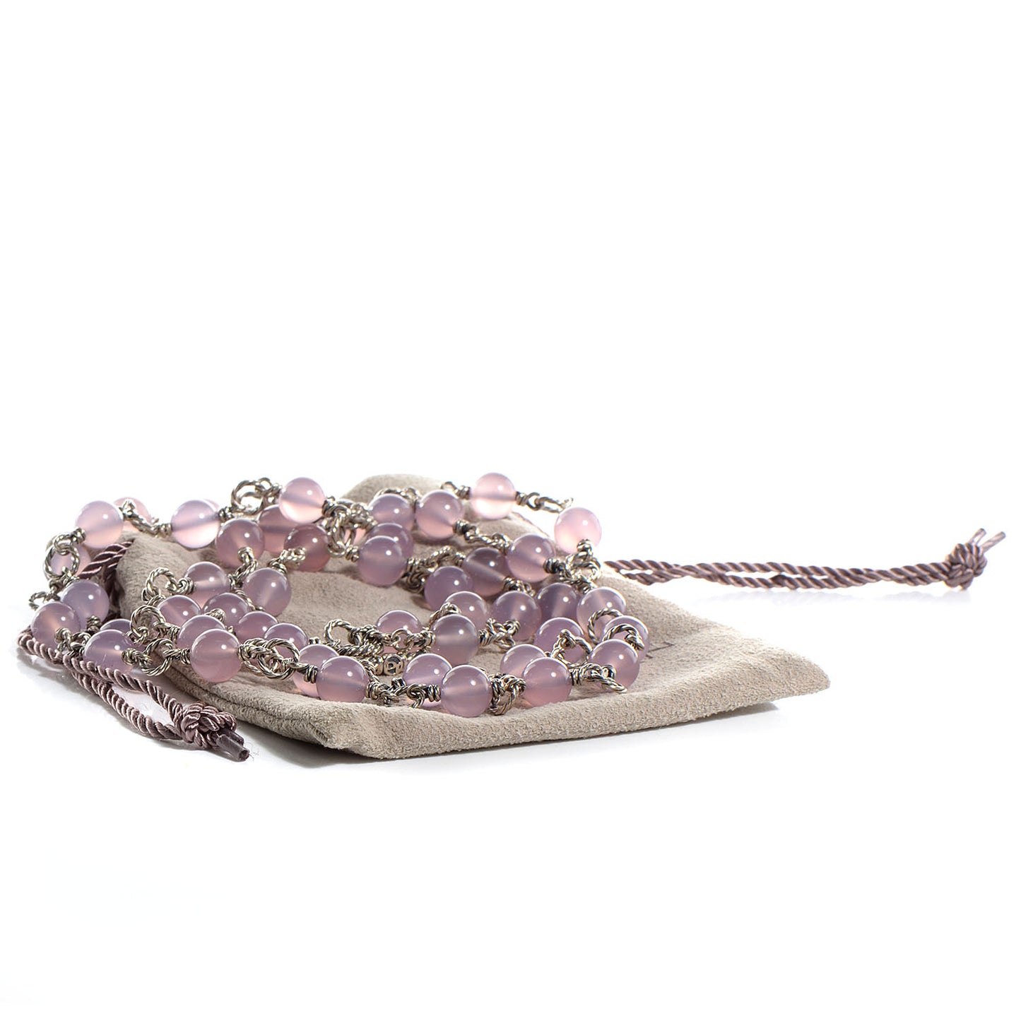 Sterling Silver Lavender Chalcendoy Bead Chain Necklace