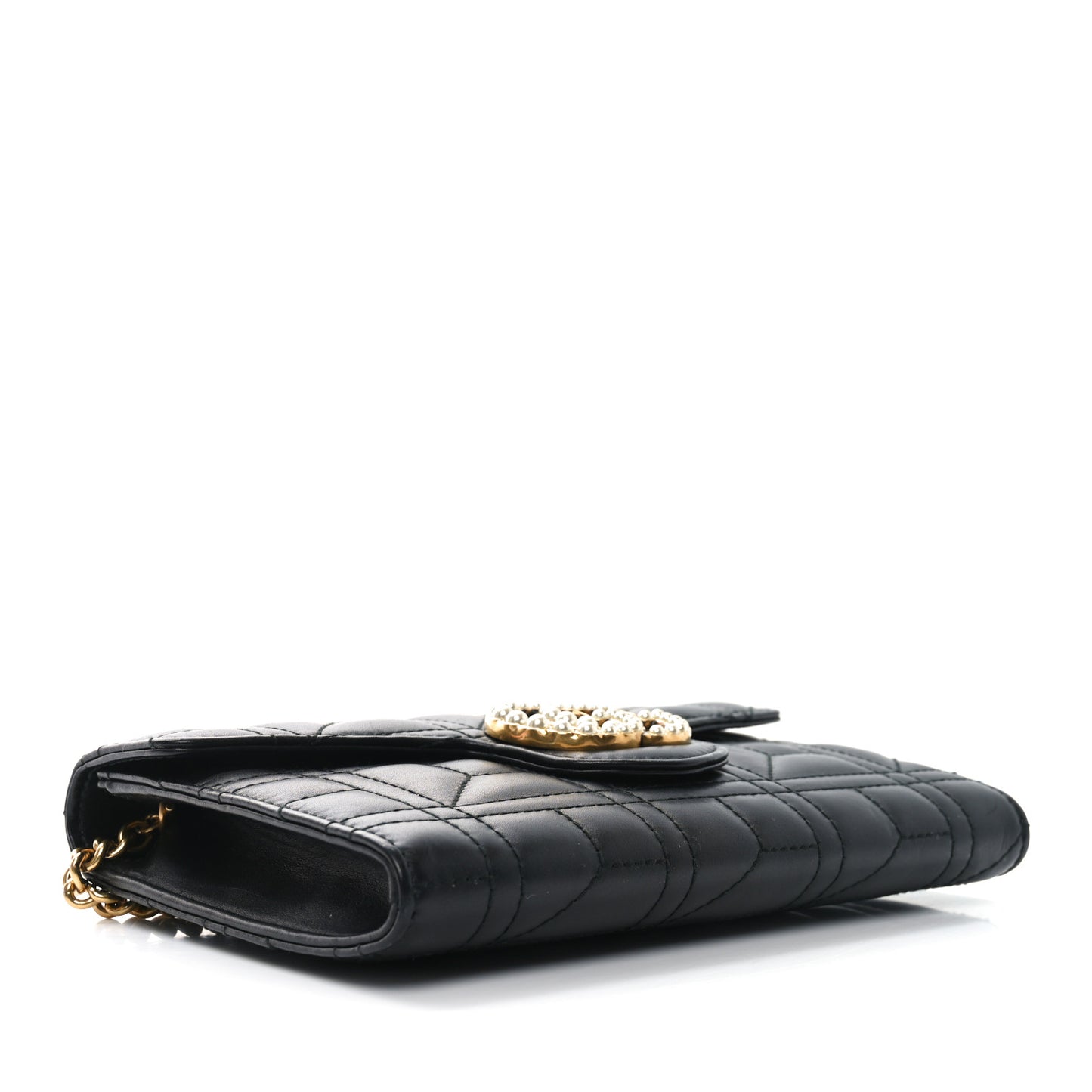 Calfskin Matelasse Mini Pearly GG Marmont Chain Wallet Black