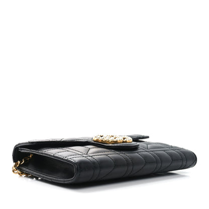 Gucci Calfskin Matelasse Mini Pearly GG Marmont Chain Wallet Black 4 of 10