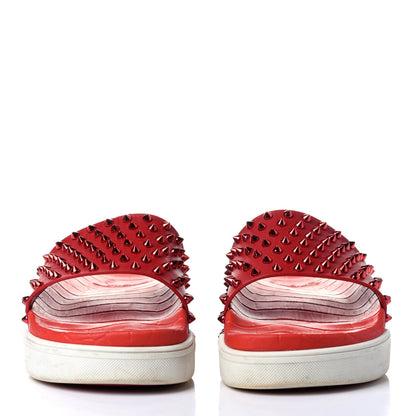Christian Louboutin LOUBOUTIN Calfskin Spiked Crocodile Embossed Rubber Pool Fun Platform Flat Slide Sandals 42 Red 2 of 14
