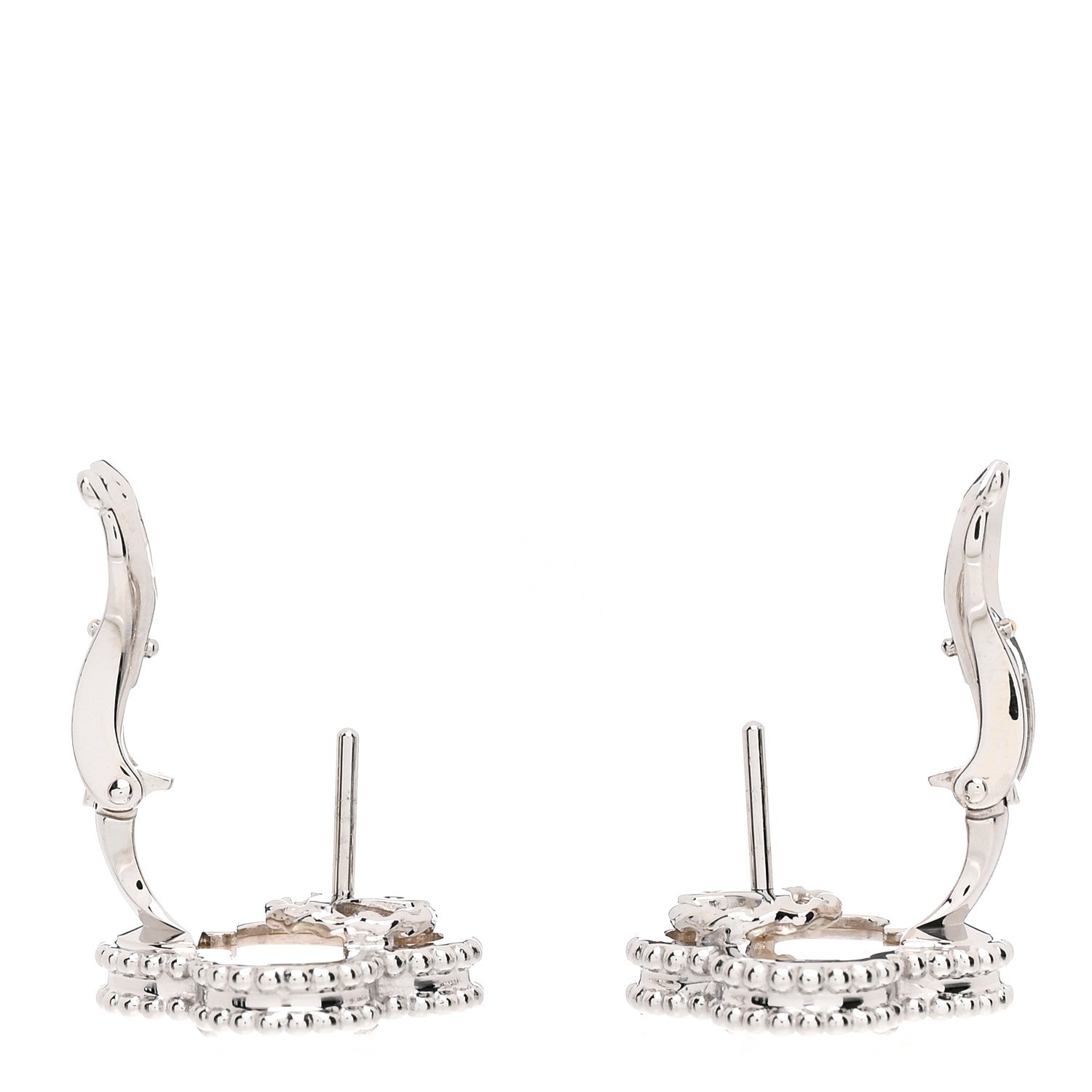 Van Cleef & Arpels 18K White Gold Mother of Pearl Vintage Alhambra Earrings 3 of 4