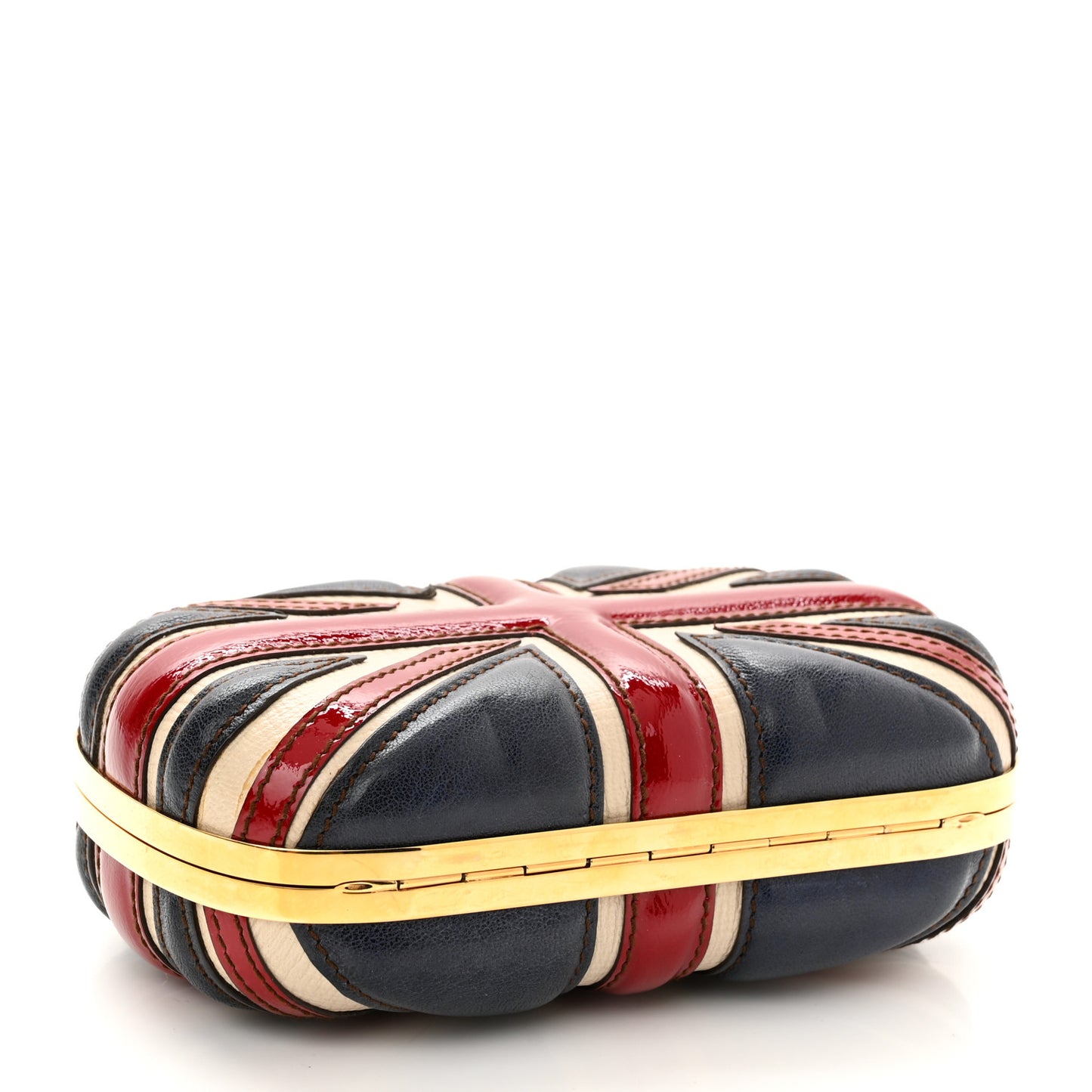 Patent Calfskin Britannia Skull Box Clutch Red Blue