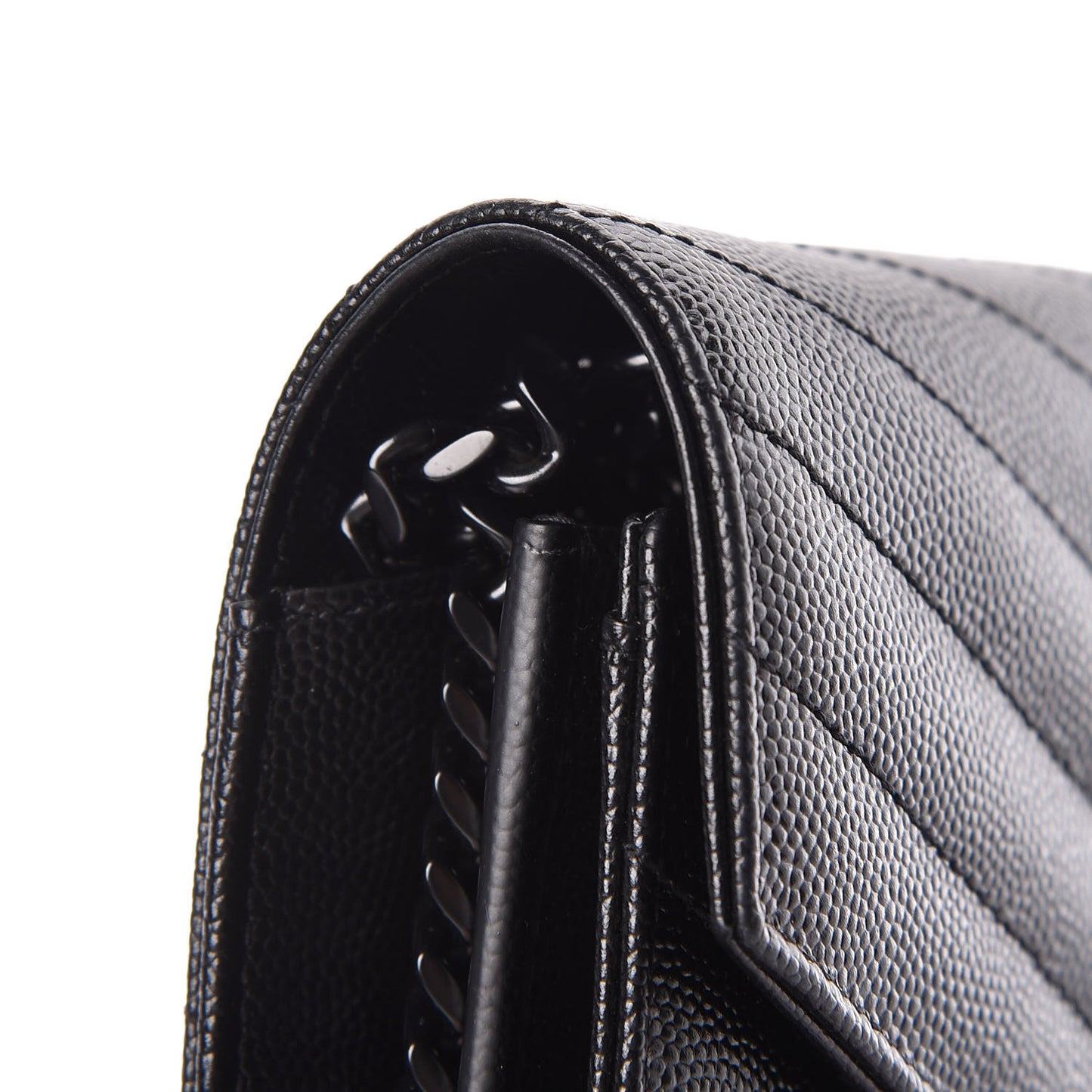 Grain De Poudre Matelasse Chevron Monogram Chain Wallet Black