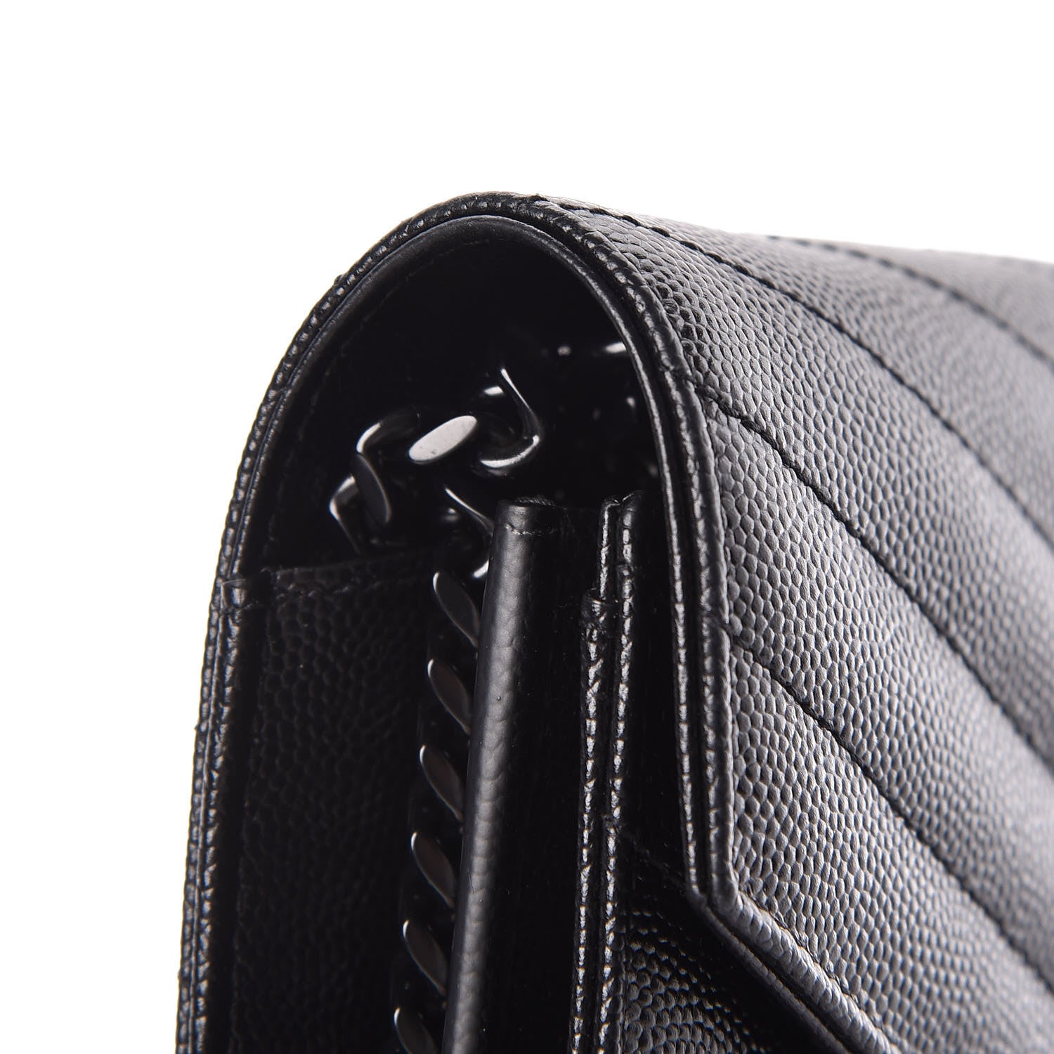 Saint Laurent Grain De Poudre Matelasse Chevron Monogram Chain Wallet Black 10 of 13