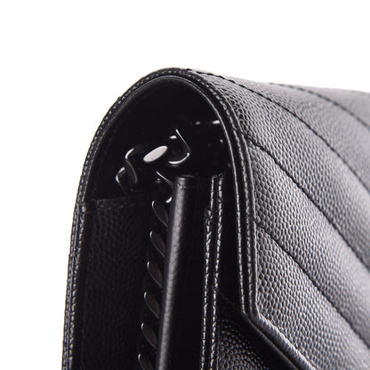 Saint Laurent Grain De Poudre Matelasse Chevron Monogram Chain Wallet Black 10 of 13