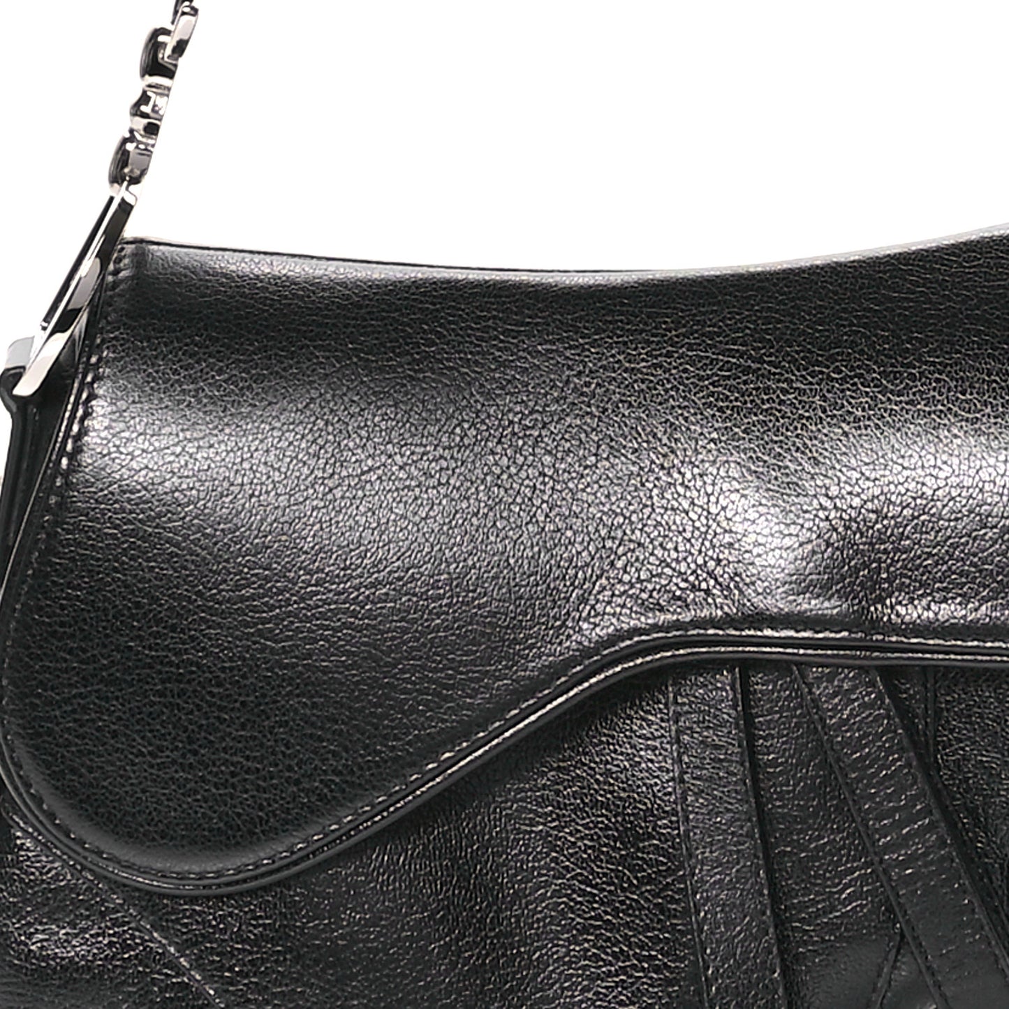 Shiny Goatskin Saddle Bag Black