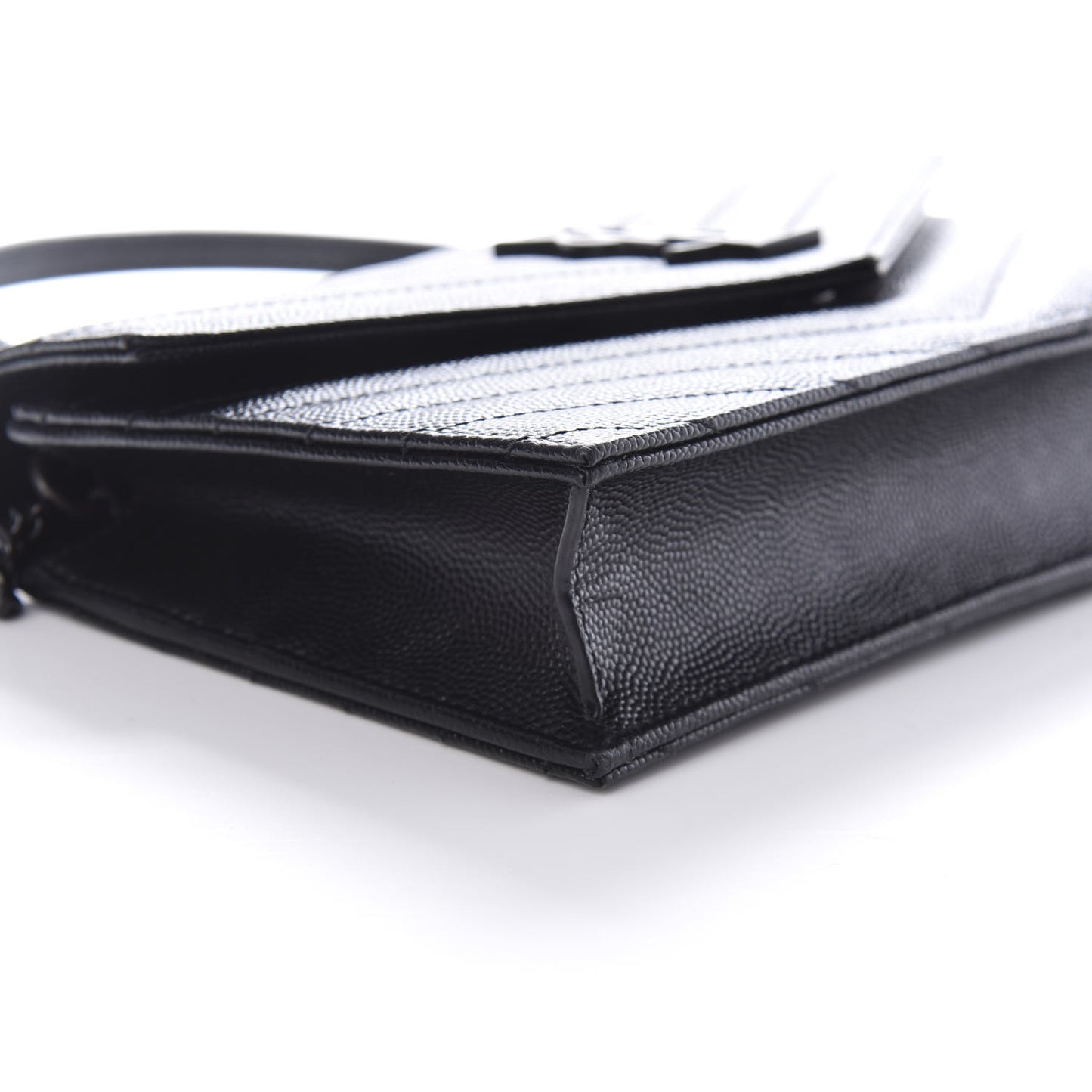 Grain De Poudre Matelasse Chevron Monogram Envelope Chain Wallet Black