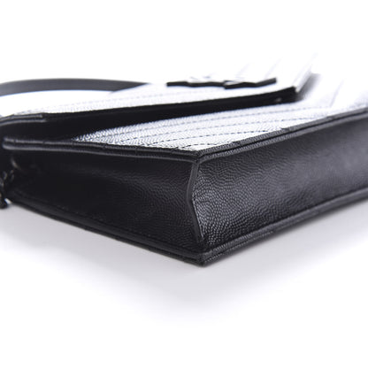 Saint Laurent Grain De Poudre Matelasse Chevron Monogram Envelope Chain Wallet Black 8 of 10
