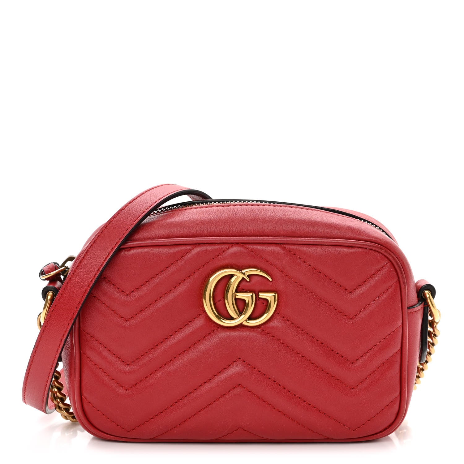 Gucci Calfskin Matelasse Mini GG Marmont Chain Shoulder Bag Hibiscus Red 1 of 12
