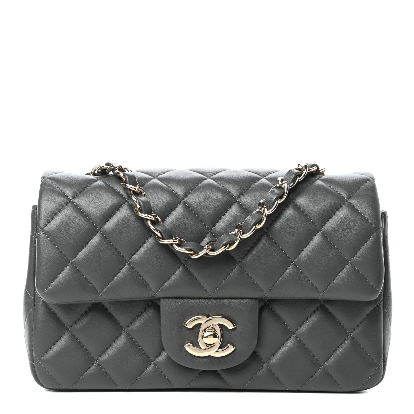 Lambskin Quilted Mini Rectangular Flap Grey