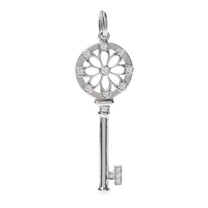 Tiffany 18K White Gold Diamond Floral Key Pendant 1 of 4