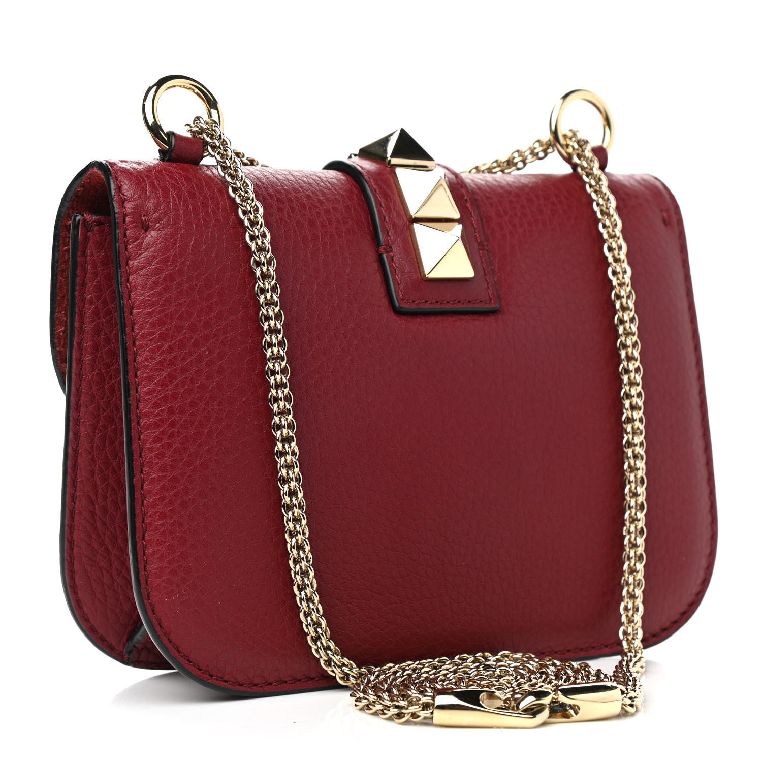 Valentino Garavani Pebbled Calfskin Small Glam Lock Rockstud Flap Red 3 of 10
