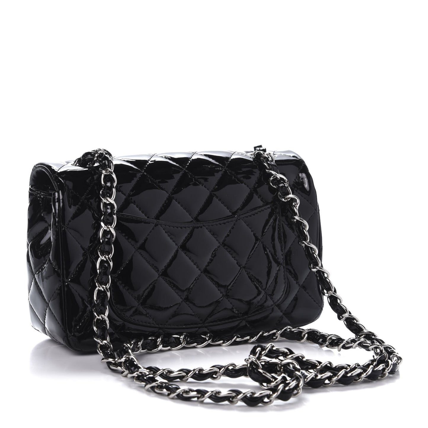 Patent Calfskin Quilted Mini Rectangular Flap Black