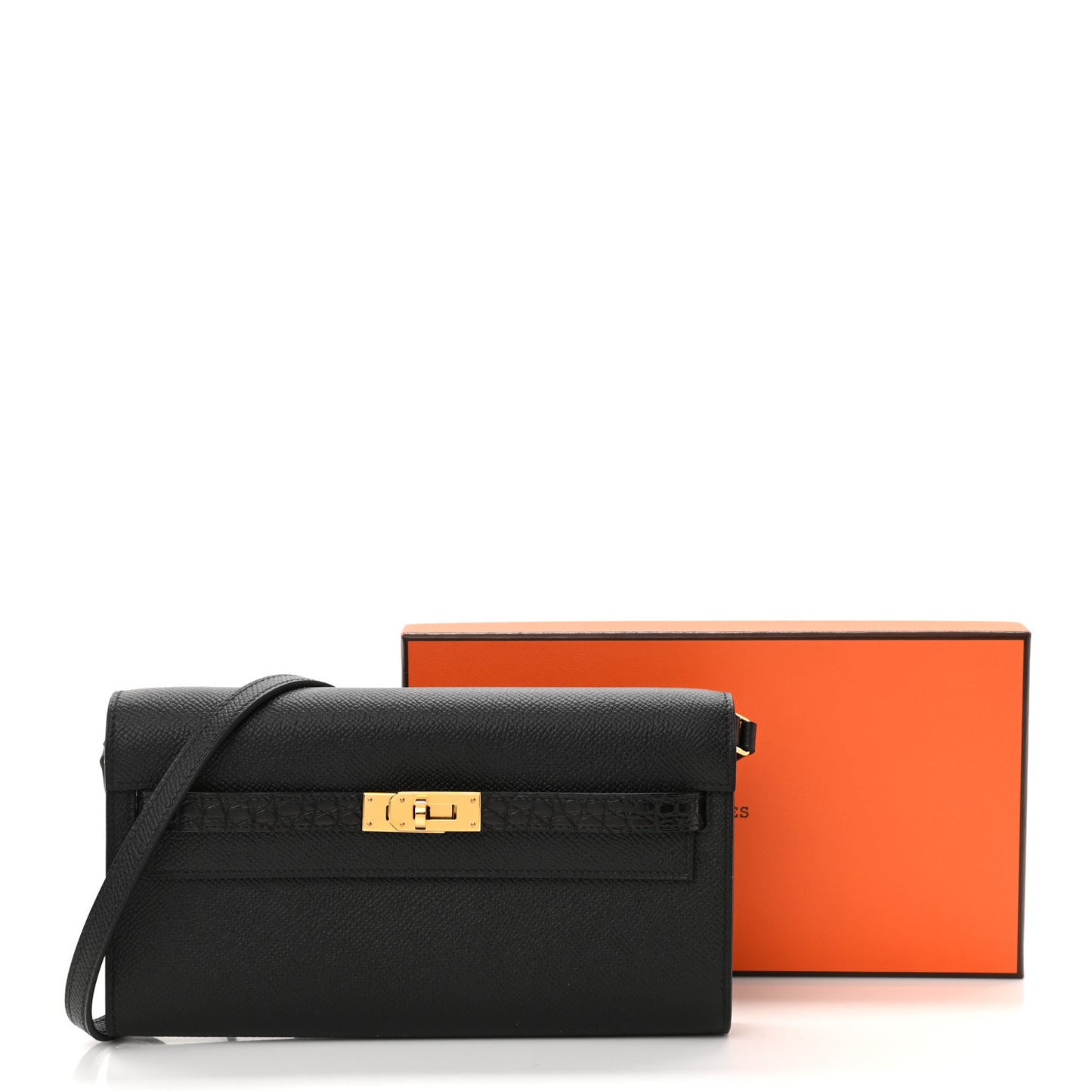 Epsom Shiny Alligator Touch Kelly Wallet To Go Black