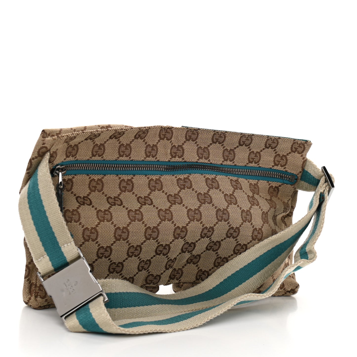 GG Monogram Web Double Pocket Belt Bag Turquoise