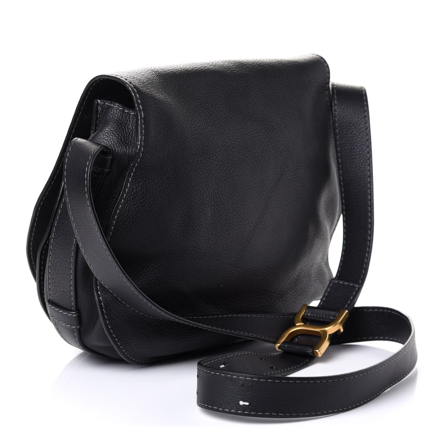 Calfskin Medium Marcie Round Crossbody Bag Black