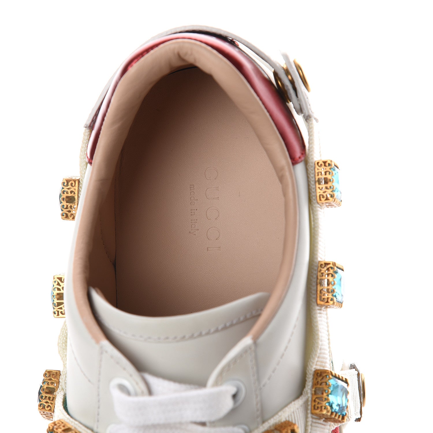 Gucci Calfskin Removable Crystals Bee Embroidered Womens Ace Platform Sneakers 37.5 White 5 of 7