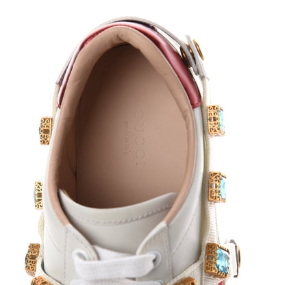 Gucci Calfskin Removable Crystals Bee Embroidered Womens Ace Platform Sneakers 37.5 White 5 of 7