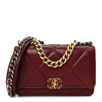 Chanel Lambskin Quilted Chanel 19 Wallet On Chain WOC Burgundy 1 of 11
