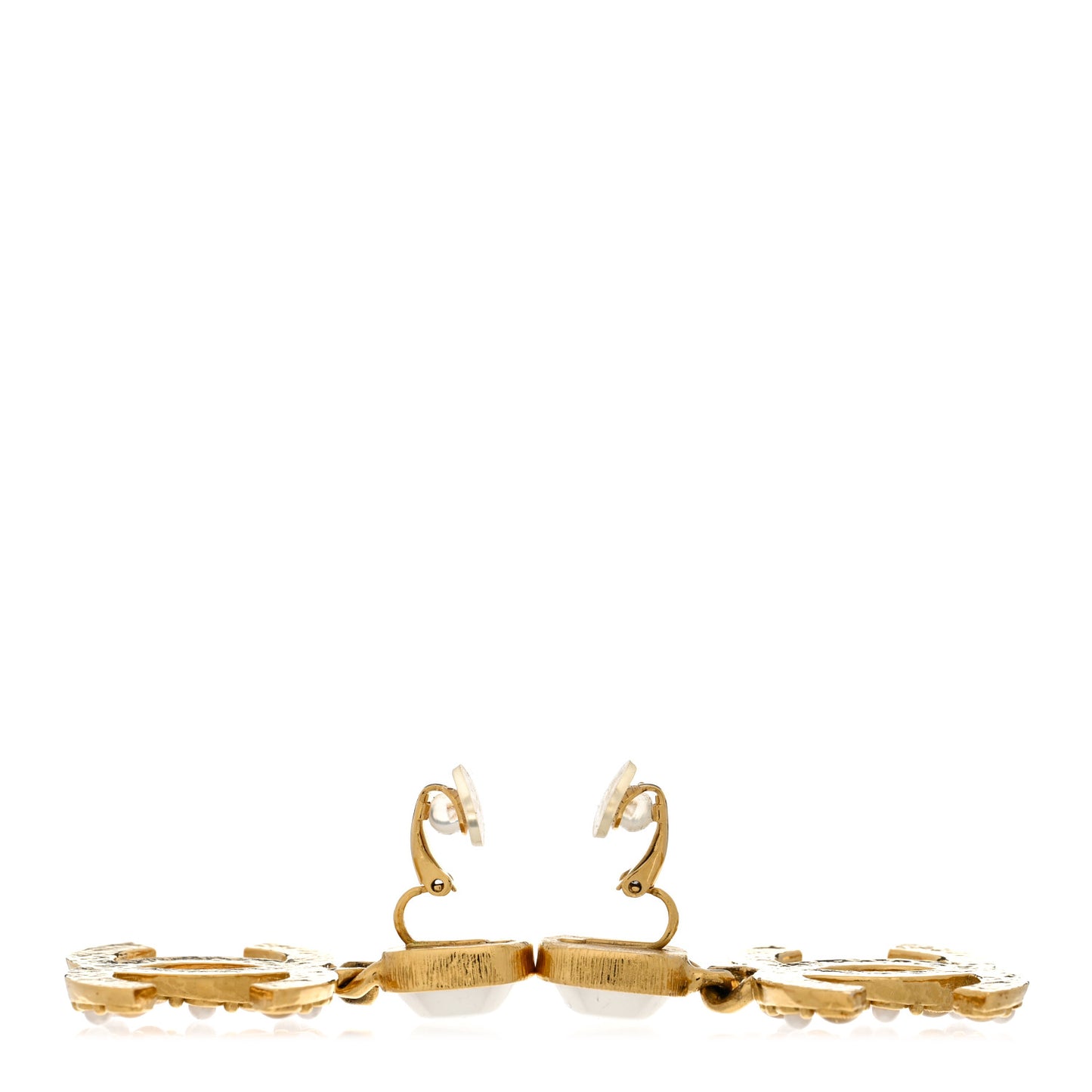 Pearl Stones CC Drop Clip On Earrings Gold