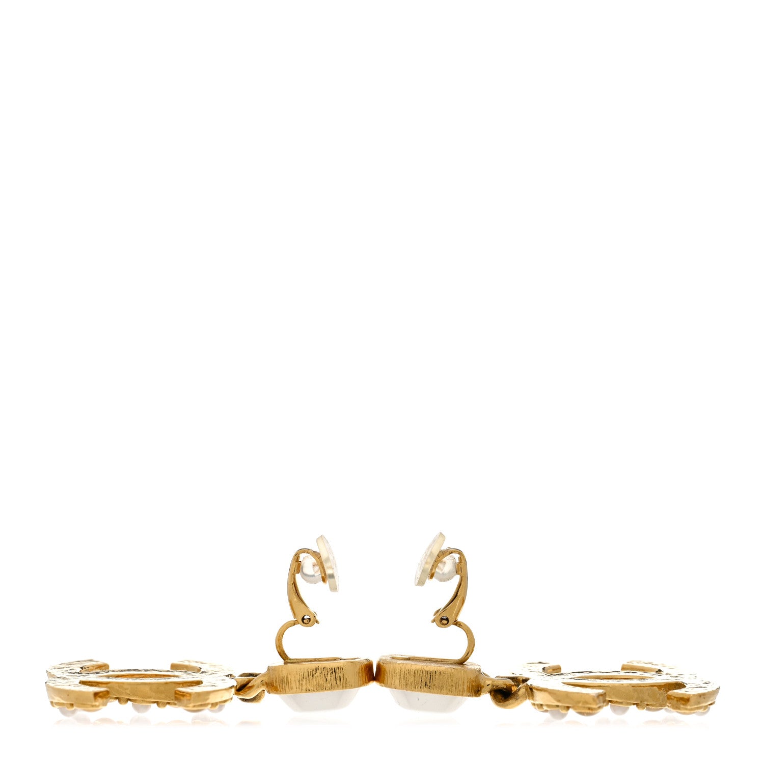 Chanel Pearl Stones CC Drop Clip On Earrings Gold 3 of 5
