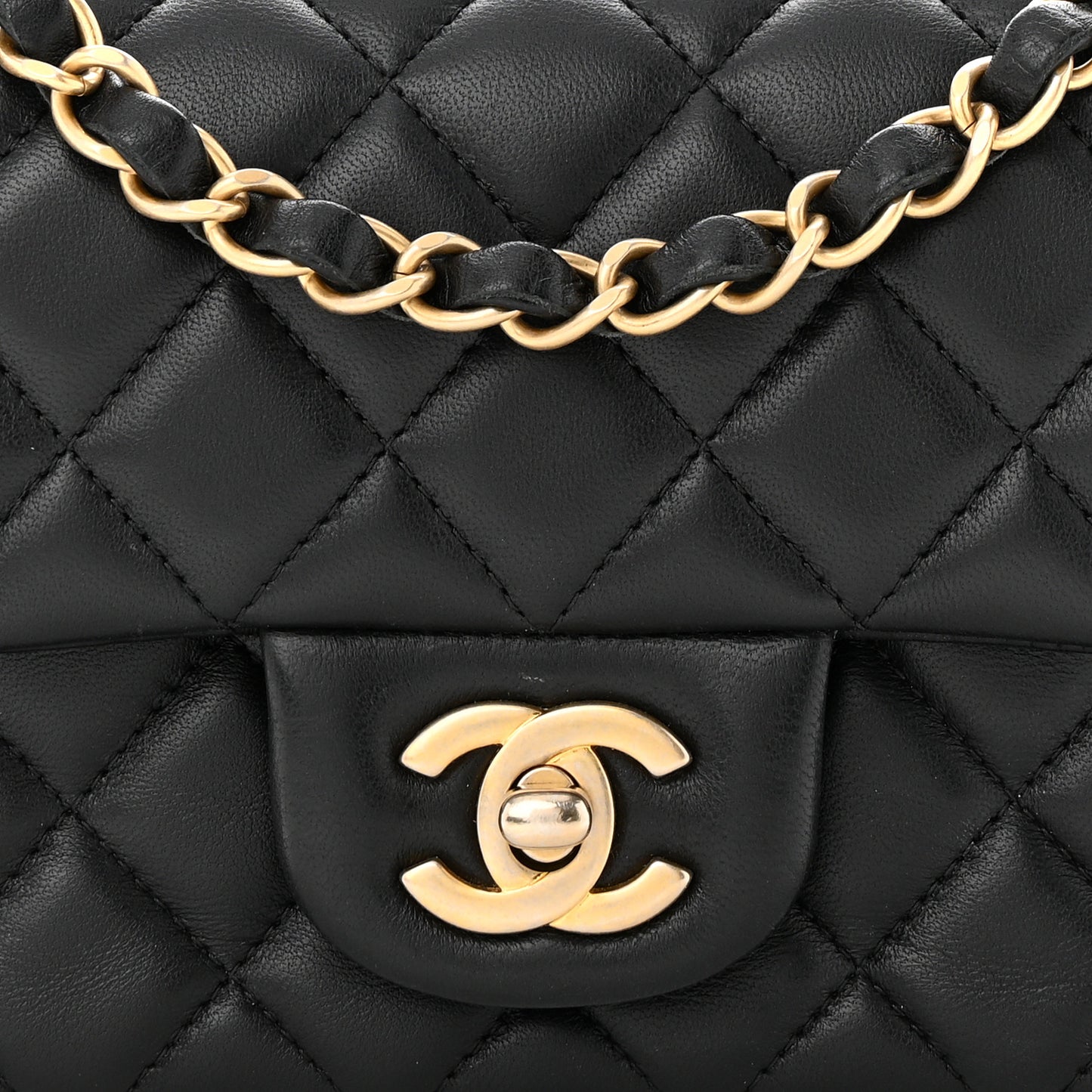 Lambskin Quilted Mini Rectangular Flap Black