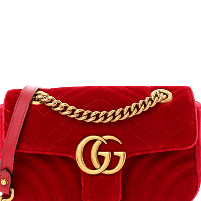 Gucci Velvet Matelasse Mini GG Marmont Shoulder Bag Hibiscus Red 8 of 11