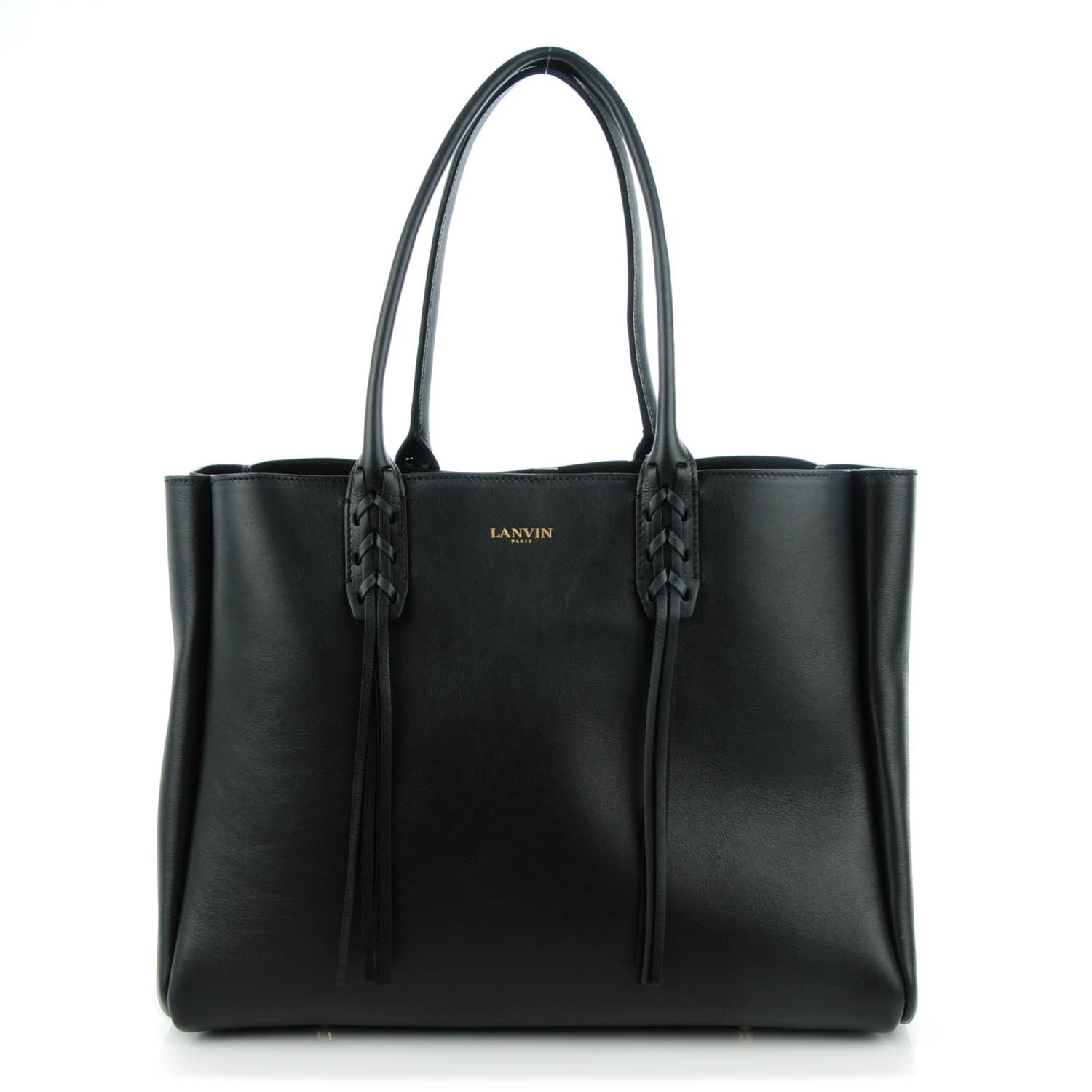 Celine LANVIN Smooth Calfskin Small Fringe Shopper Tote Black 1 of 7